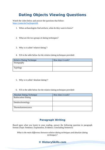 Dating objects in archaeology viewing questions worksheet