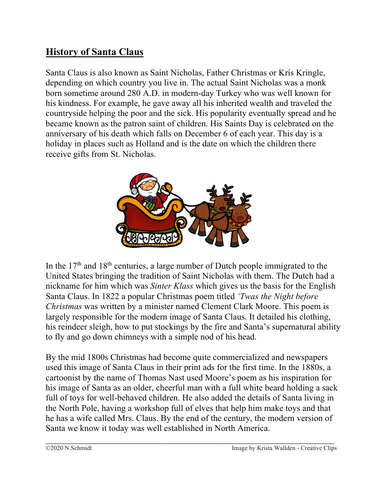 History of Santa Claus Legend of Saint Nicholaus English Reading