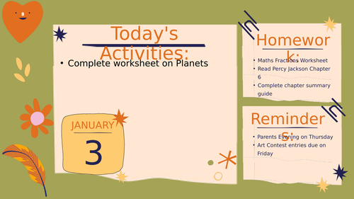 Daily Schedule/Activities Slide
