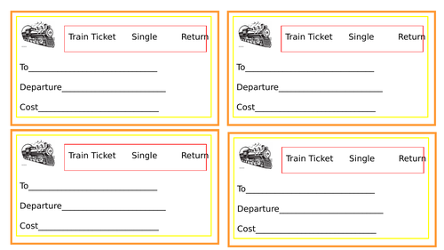 Costa coffee and train ticket resource for role play areas
