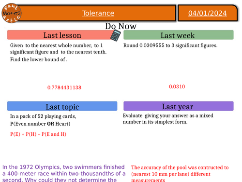 Tolerance, using the ± symbol (Stage 10.4)