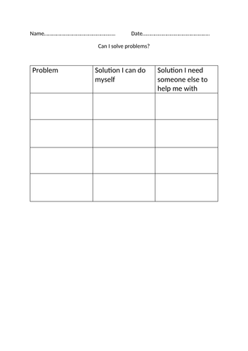 problem and solution ideas table