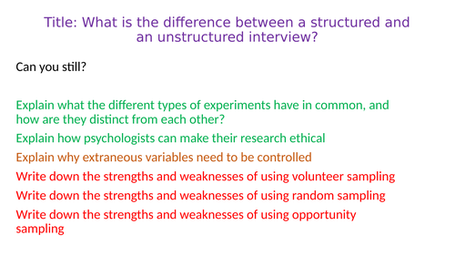 Type of Interviews - Self Report - Research Methods - Psychology