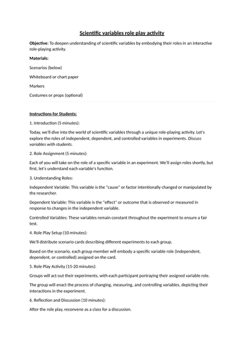 Scientific variables role play