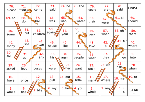 snake and ladder word game for grade 5