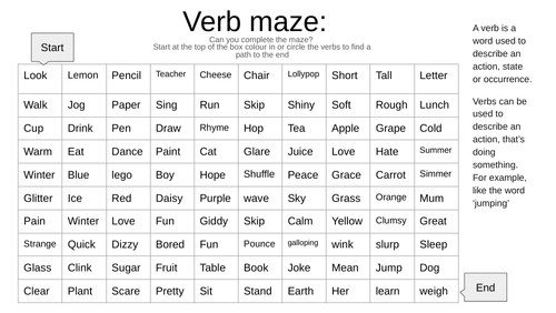 Verb word maze