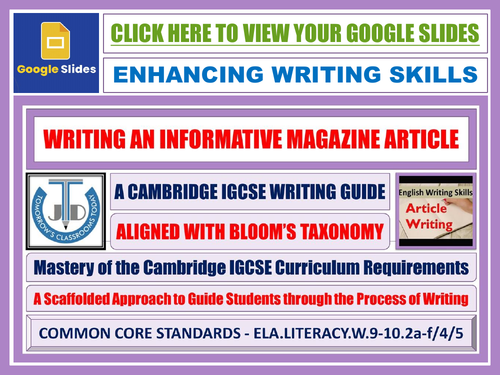 Informative Magazine Article Writing - Google Slides