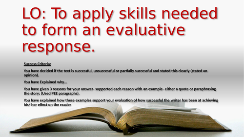 Evaluate a text for GCSE reading response