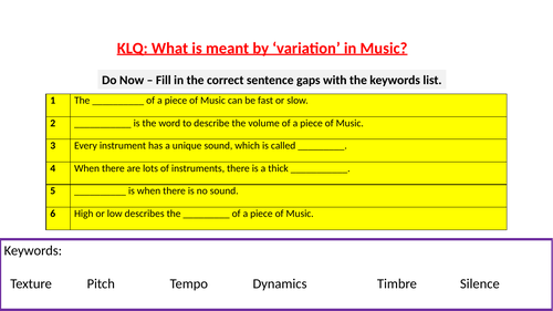 Year 8 Music - Theme and Variations - PPT Lessons Unit of Work
