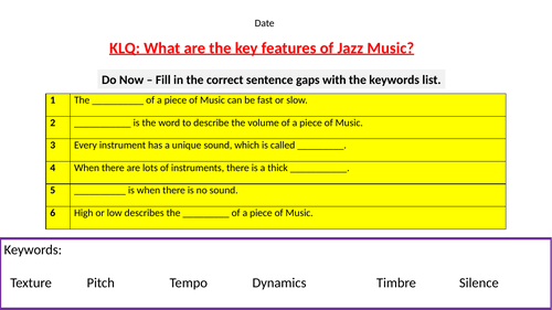 Year 8 Music - Jazz Music  - PPT Lessons Unit of Work