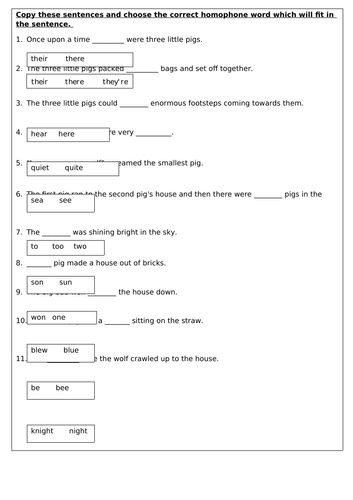 Homophones and near homophones