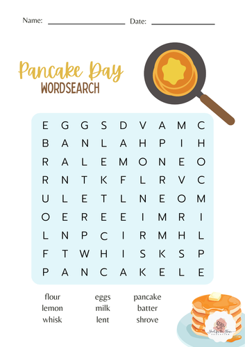 Pancake Day Wordsearch