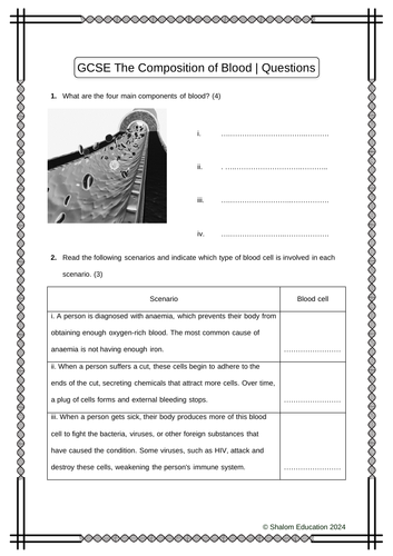 GCSE Biology - The Composition of Blood Practice Questions