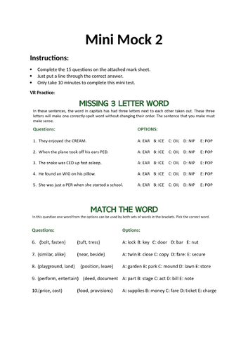 11+ Mini Mock - 10 Min Verbal Reasoning