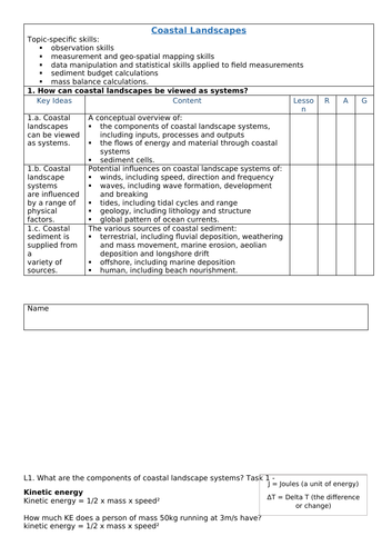 OCR A Level Geography - Coastal Landscapes - Section 1. Coastal landscapes as systems