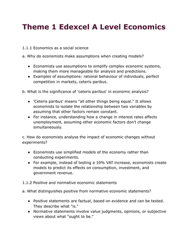 Full Notes Edexcel Economics A Level Theme 1 Microeconomics