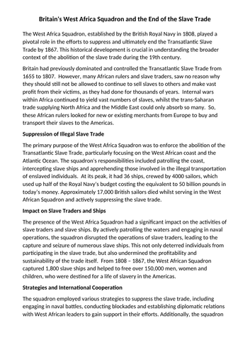 Worksheet: What role did the Royal Navy play in suppressing the slave trade 1808 - 1867?