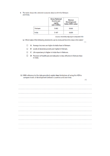 A Level Economics - Pearson Edexcel - Theme 4 - 4.3.1 - Measures of Development