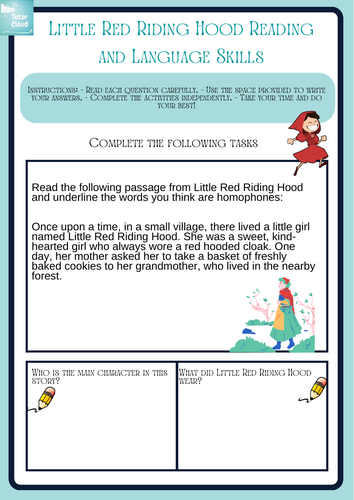 Little Red Riding Hood Reading and Language Skills