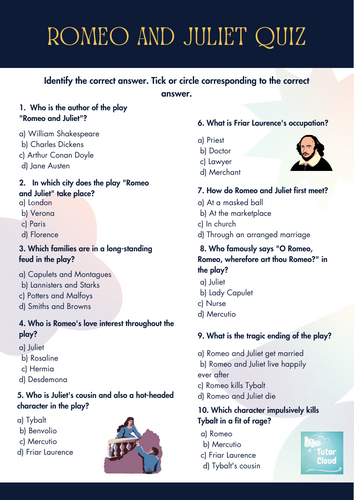 Romeo and Juliet Multiple Choice Assessment | Teaching Resources