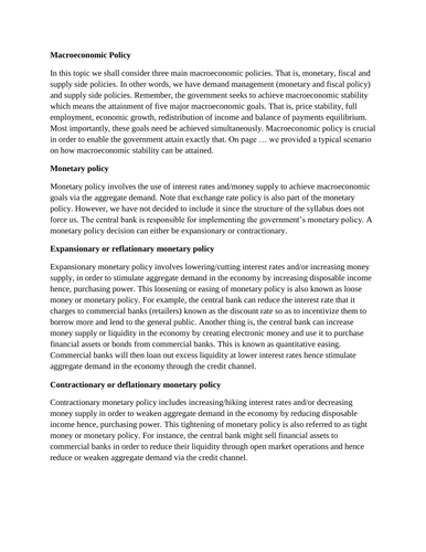 macroeconomic policy for AS level economics for Cambridge international 2023-2025