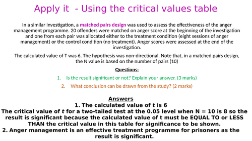 Statistical tests worked examples / practice - A2 Research Methods - A Level Psychology AQA