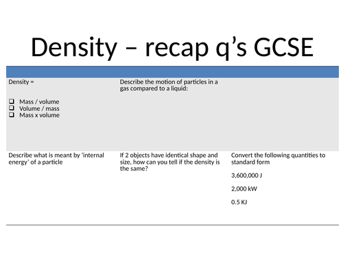 Density AQA AS physics