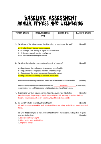 Health Fitness and Wellbeing Topic Test