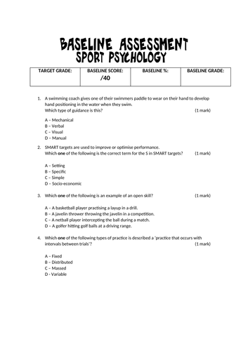 Sport Psychology Topic Test