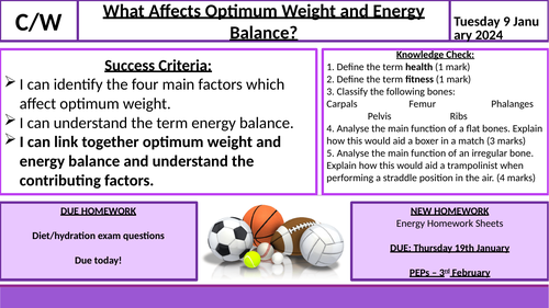 Optimum Weight and Energy Balance Lesson