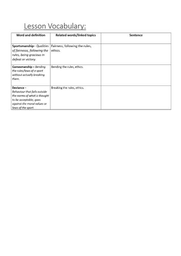 Sporting Behaviours Lesson