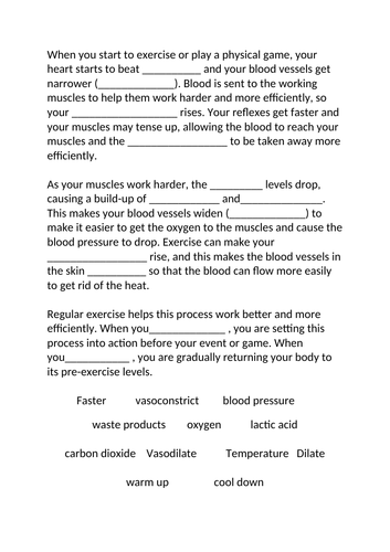 Fill in the Gaps Blood Distribution