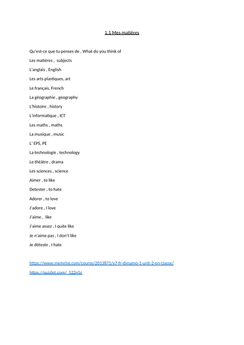 Dynamo 1 module 2 vocabulary lists with uploaded vocabulary list to Quizlet