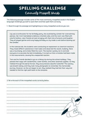 Fix the spellings worksheet