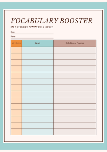 Vocabulary booster starter activity worksheet