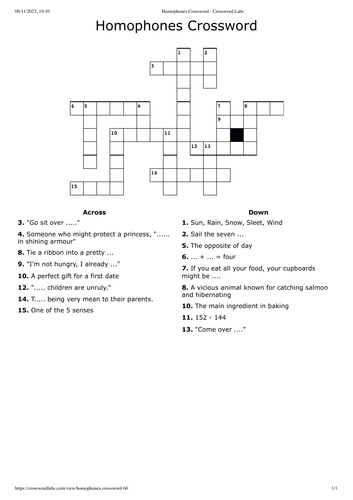 Homophones Crossword