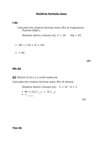 Relative formula mass calculation worksheet