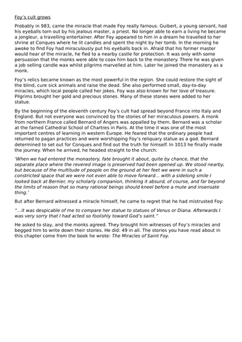 What does St Foy reveal?