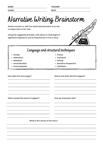 Narrative Writing Prompt Worksheet