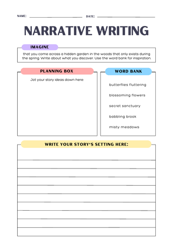 creative writing planning sheet