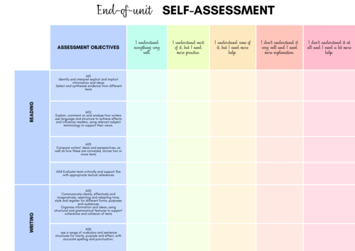 GCSE English Language Assessment Objective Self Assessment