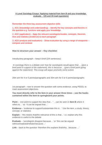 A Level Sociology essay checklist