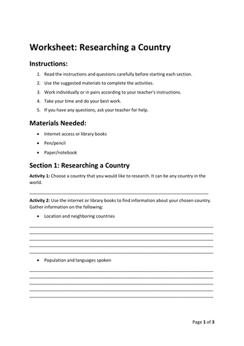 Workbook: Researching a Country