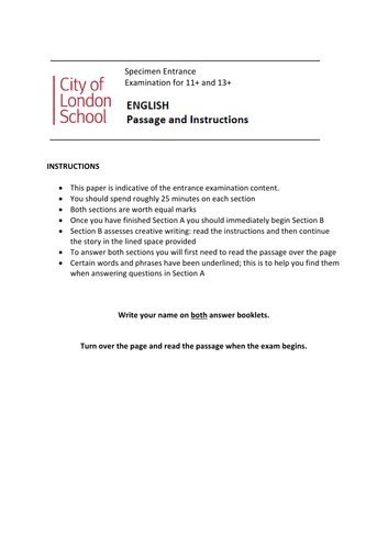 City of London 11+ 13+ Boys English practice papers