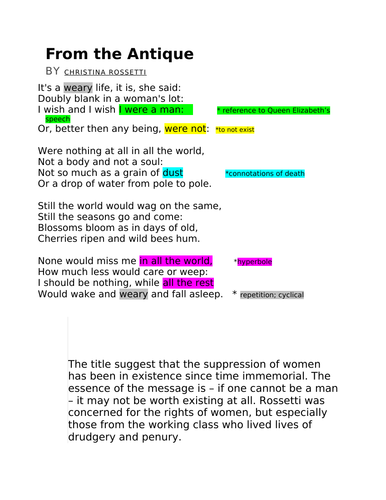 A Level Analysis "From The Antique" Christina Rossetti English Literature