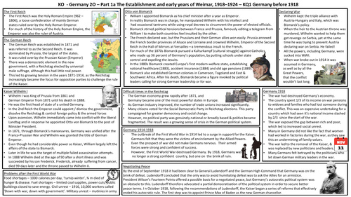 AQA History A Level2O Knowledge Organisers Part 1 Establishment & Early Years of Weimar Republic