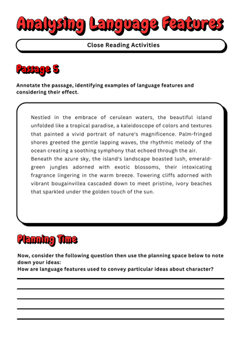 5 analysing language worksheets