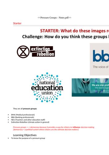 Pressure groups | Teaching Resources