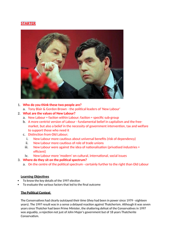 Case study the 1997 election Teaching Resources