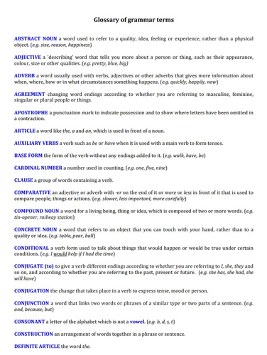 Glossary for French Grammar